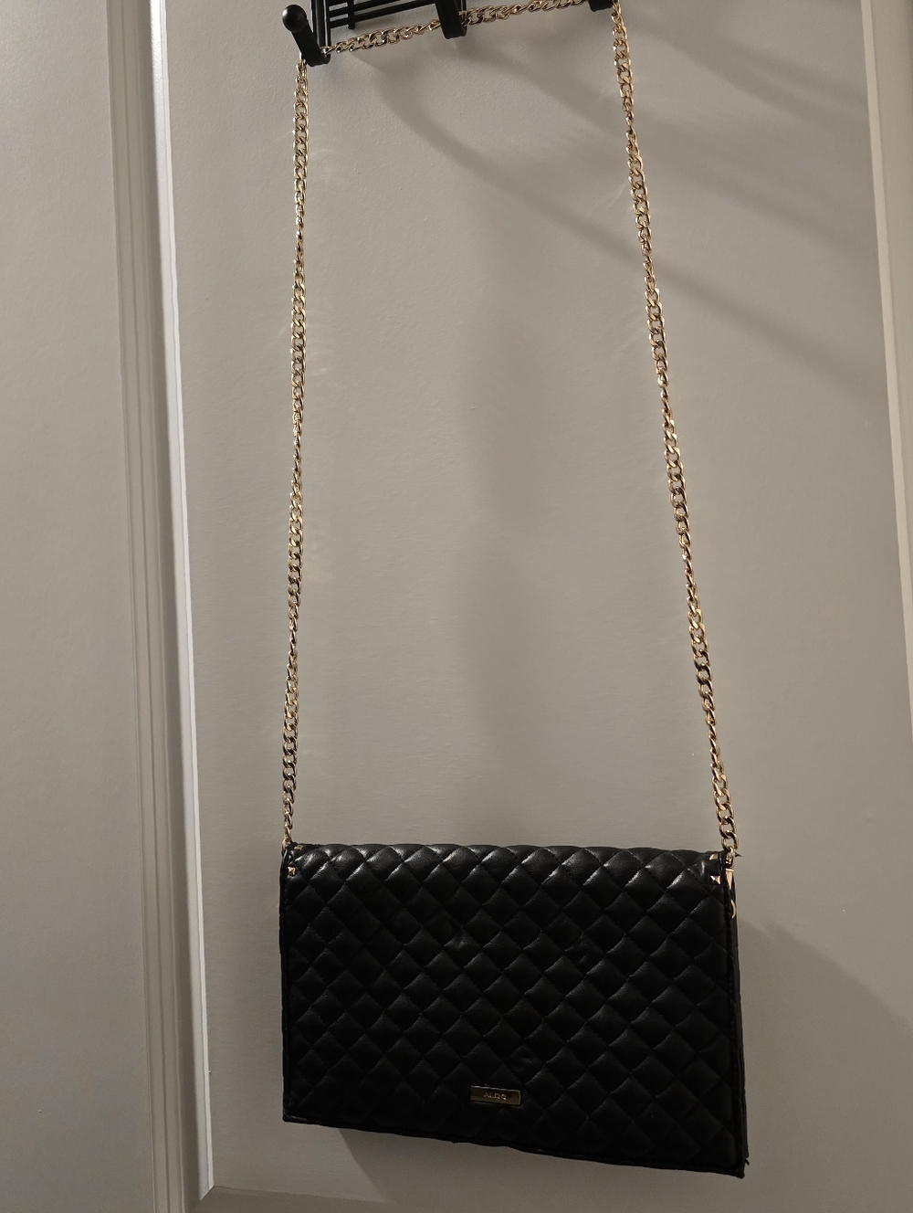 Aldo Black Quilted Crossbody Bag with Gold Hardware
